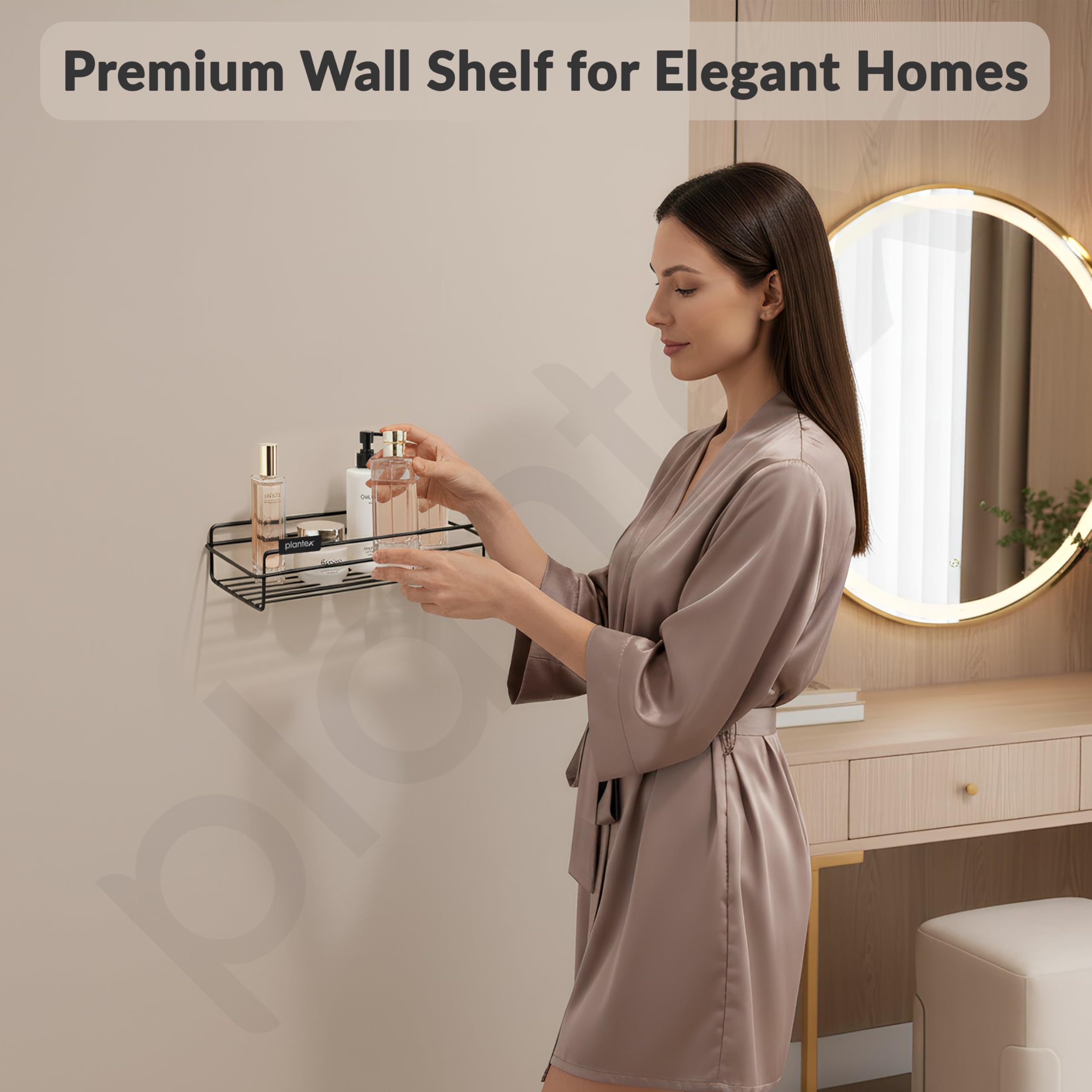 Plantex Self Adhesive Bathroom Shelf Rack/Bathroom Organiser Without Drill/GI-Steel Shelf for Kitchen with Magic Stickers/Bathrooms Accessories- (12x5 inches,Black) — Amazon image 9
