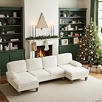 VINGLI 110" Beige U-Shaped Sectional Couch with Double Chaise, 4-Seat Chenille Sofa for Living Room Furniture