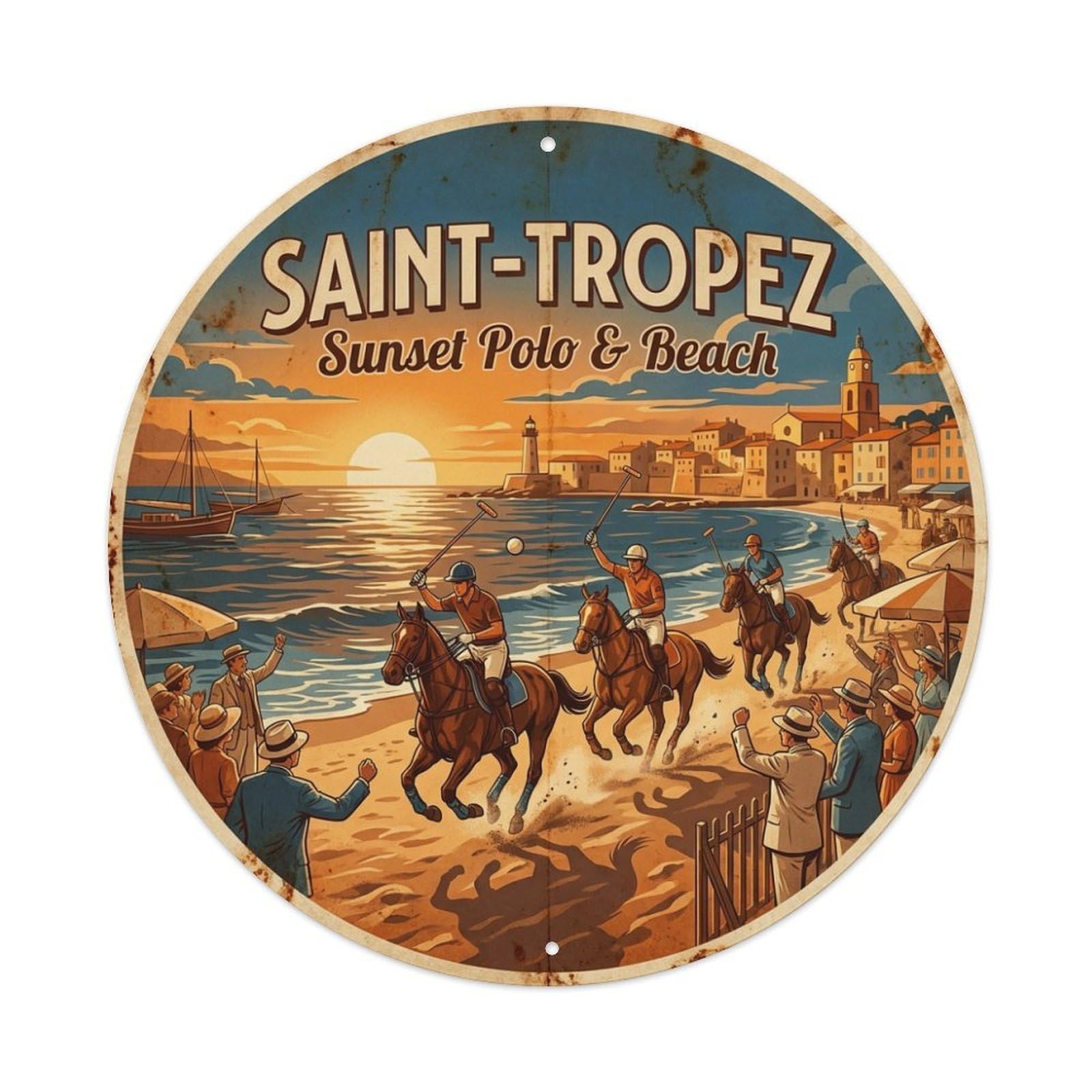 Sunset Polo Beach Saint Tropez Riviera Seaside Travel Metal Tin Sign
