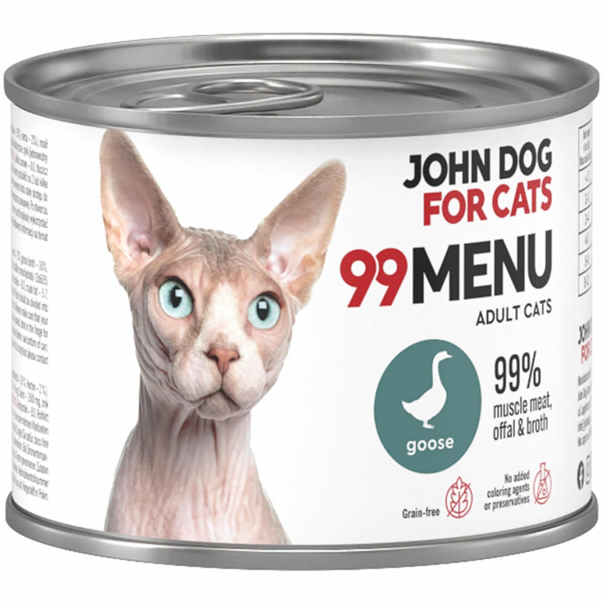 Katzennassfutter ohne Zucker und Getreide - Gans & Huhn - Katzenfutter Nass mit 99% Fleischanteil - Nassfutter mit 100% frischen Zutaten für ausgewachsene Katzen - John Dog for Cats 99 MENU - 200g