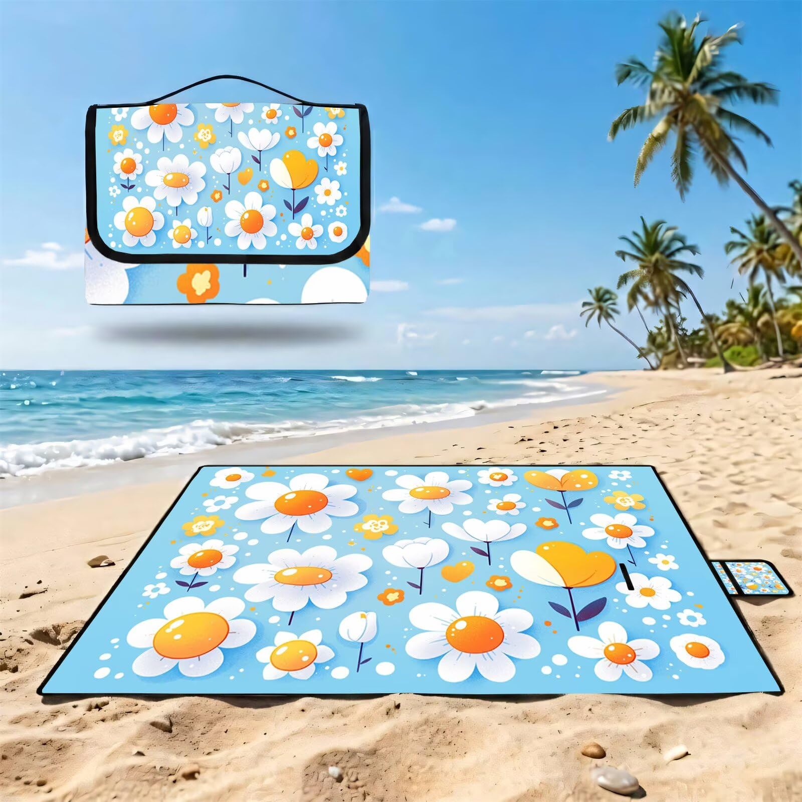 Coperta de Picnic 150x200 cm, Blu Manta Picnic Impermeable Anti-Sabbia Manta de Playa Pieghevole, Outdoor Picnic Blanket per Spiaggia, Camping, Giardino, Trekking - carino FZ-130