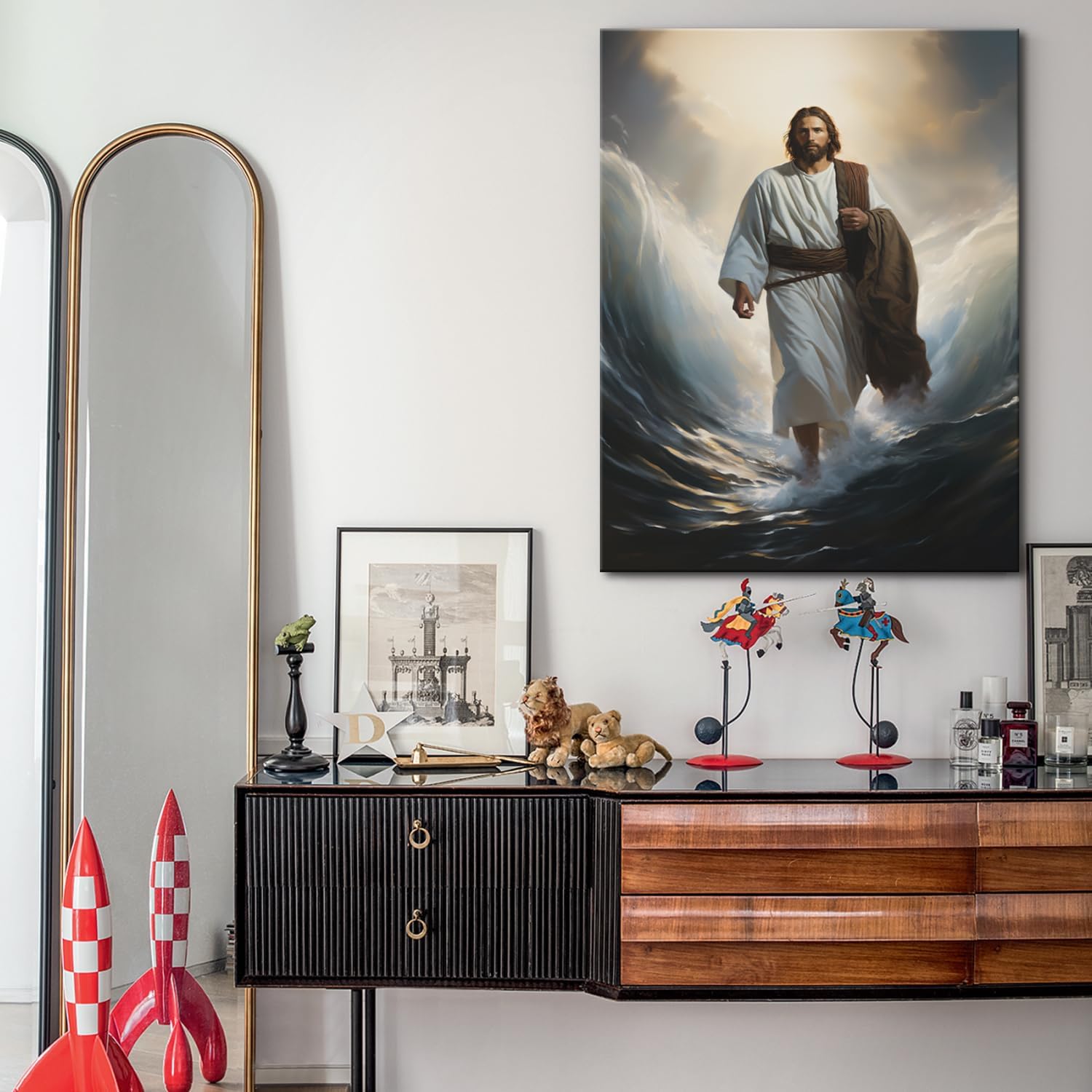 GLOKAKA Jesus Canvas Prints Wall Art Christ Wall Poster Jesus Walking from the Storm Picture Artwork Modern Classroom Kitchen Bedroom Room Aesthetic Decoration