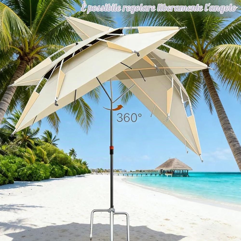 Ombrellone da spiaggia, Ø 160 cm, con orlo, girevole a 360°, ombrellone da viaggio, con borsa per il trasporto, ombrellone da giardino, protezione solare UV 50, parasol per balcone, giardino
