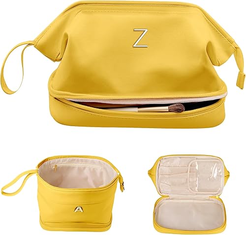 Miniatura 183 de Regalo de cumpleaños para hija - Bolso grande de maquillaje inicial, bolso cosmético personalizado de doble capa con organizador de brochas