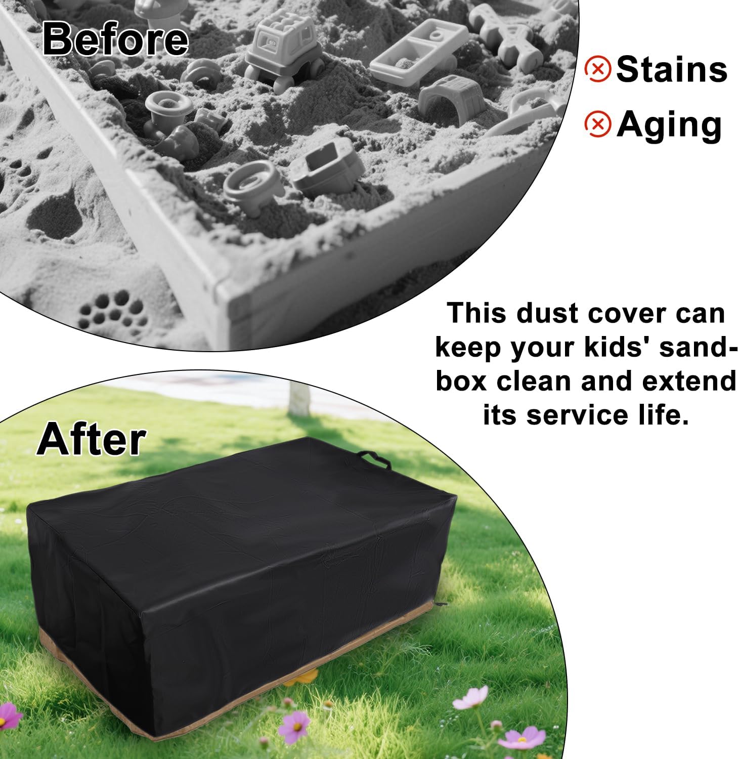 Kids Black Sandbox Cover for Step2 Naturally Playful Sandbox II, 600D Oxford Cloth 53x33x18 Inch Waterproof Sandboxes Lid with Storage Sand Box Bag for Outdoor Toys