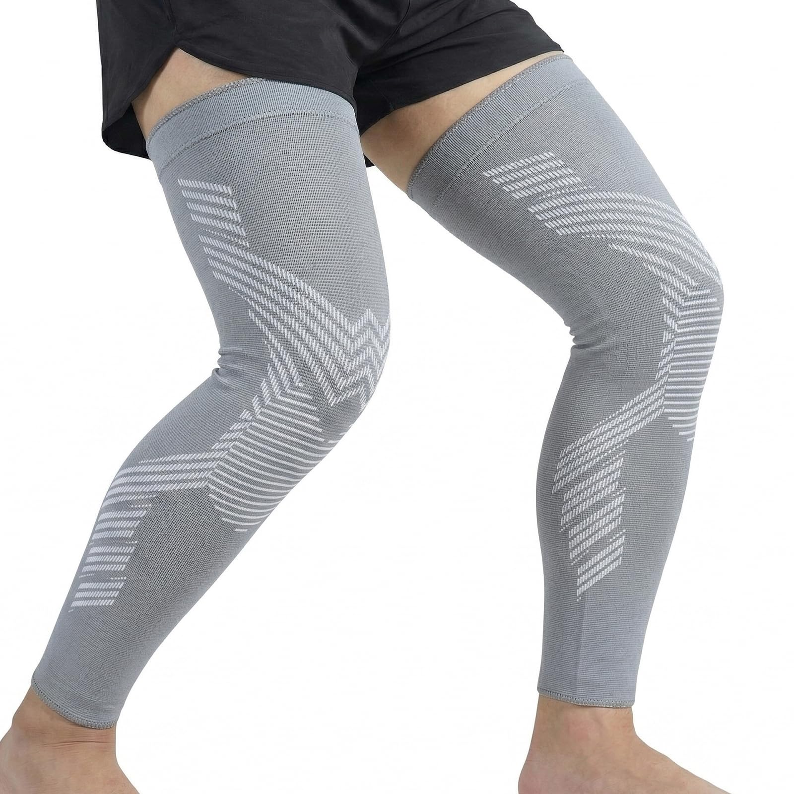 NuCamper Kniebandage Lang 2 Stück für Männer/Damen Kompression Kniestütze mit Rutschfestem Kompressionsbandage für Laufen Sport Arthritis Meniskusriss ACL Knieschmerzen Wandern Knie Oberschenkel Wade