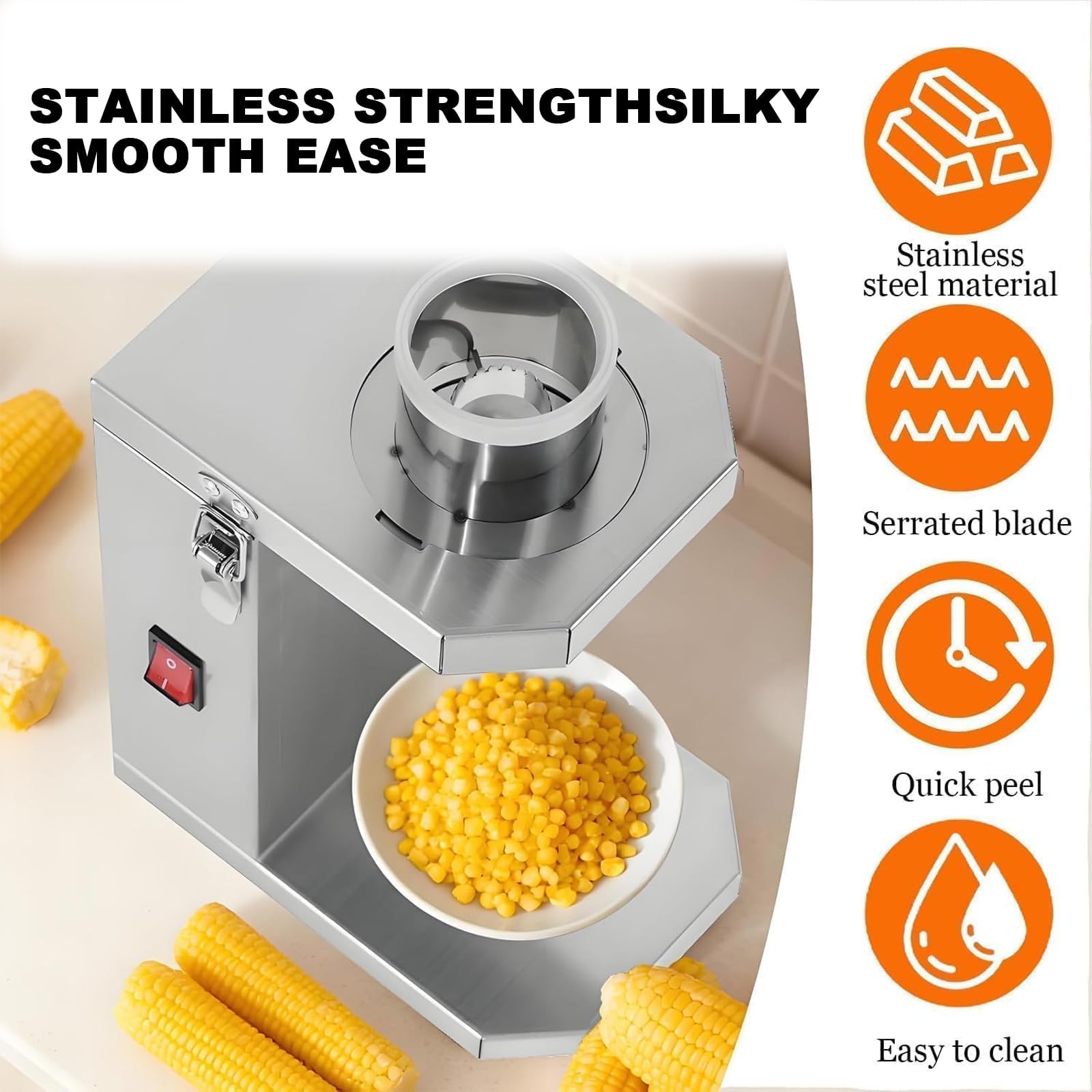 Spelacalegna, trebbiatrice per mais da 40 W con lama rimovibile, rimozione rapida 20S, involucro di ingresso in silicone, apertura di alimentazione grande da 6,5 cm per trebbiare mais fresco