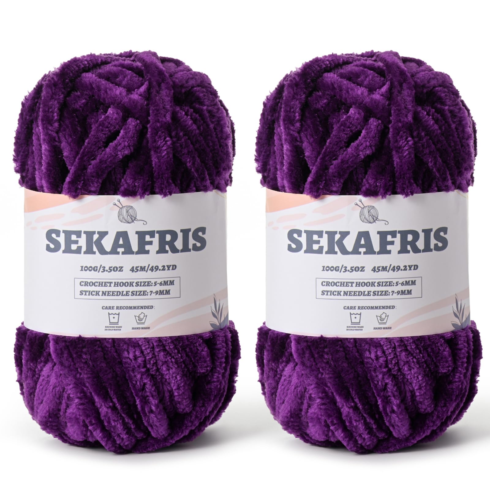 Chenille Velvet Soft Yarn Deep Purple 2 Pack