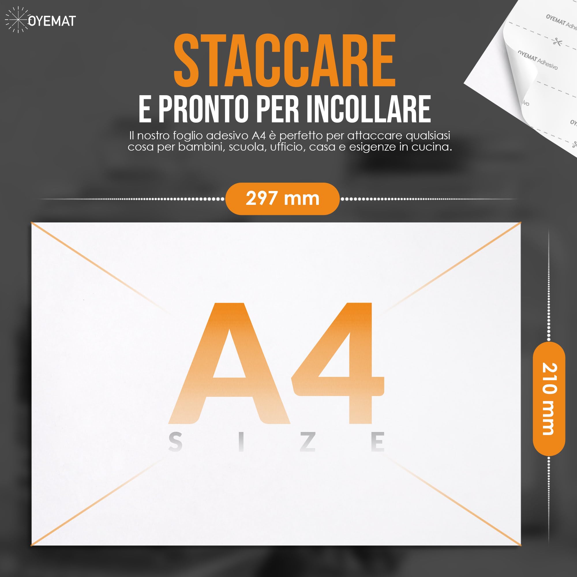 Carta Adesiva A4 50 Fogli 297x210 mm Etichette Stampabili per Stampanti Laser e Getto d'Inchiostro