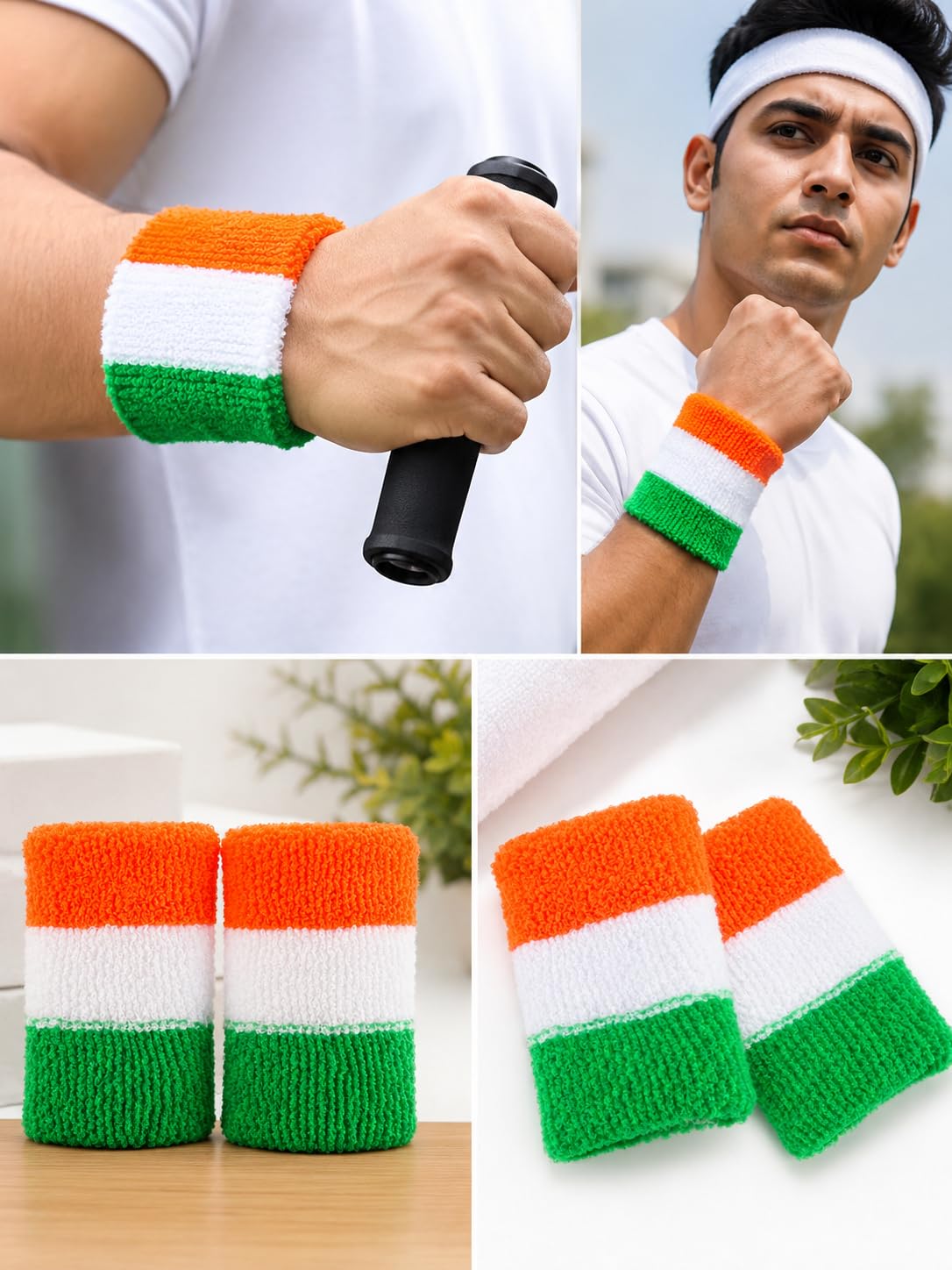 Tricolour Wristband Sweatbands, Indian Flag | Orange White Green