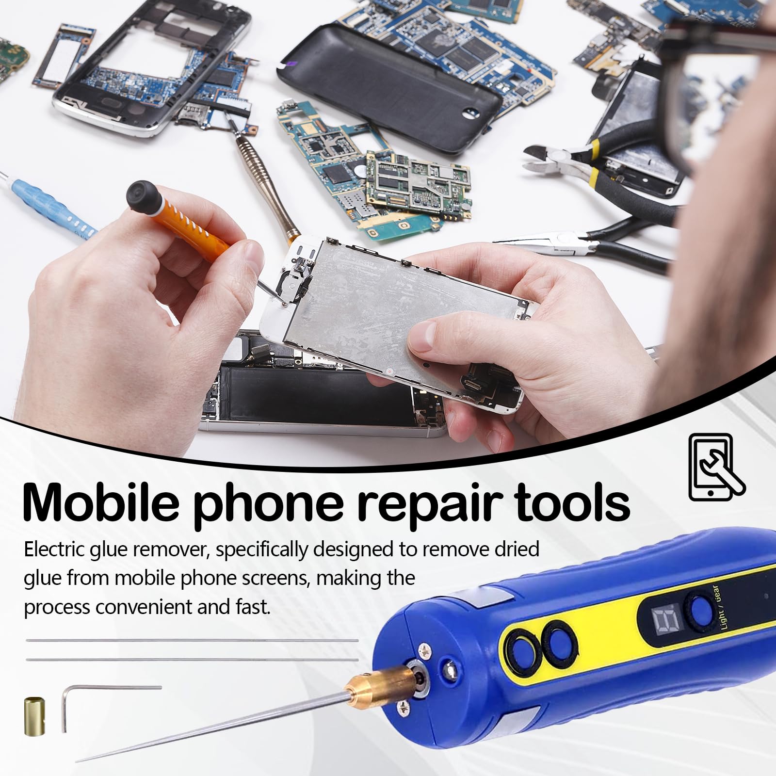 Elektrisches Kleberentfernungswerkzeug, Kleberentferner mit 4 Stufen einstellbar LCD Reparatur Werkzeug Handy Display Mobiltelefon Kleber für Klebereste Entferner Handyhüllen Werkzeug Handy Display