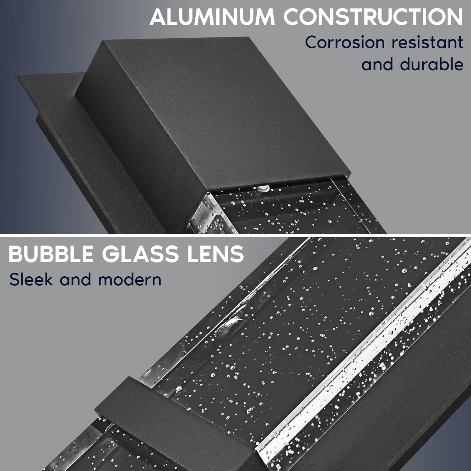 LUXRITE Modern LED Outdoor Wall Light, Seeded Bubble Glass Wall Sconce, 3CCT 3000K 4000K 5000K, 14 Inch, 12W, Black Aluminum, IP65 Waterproof, ETL, Exterior Porch Light, Front Door, Patio (2 Pack)