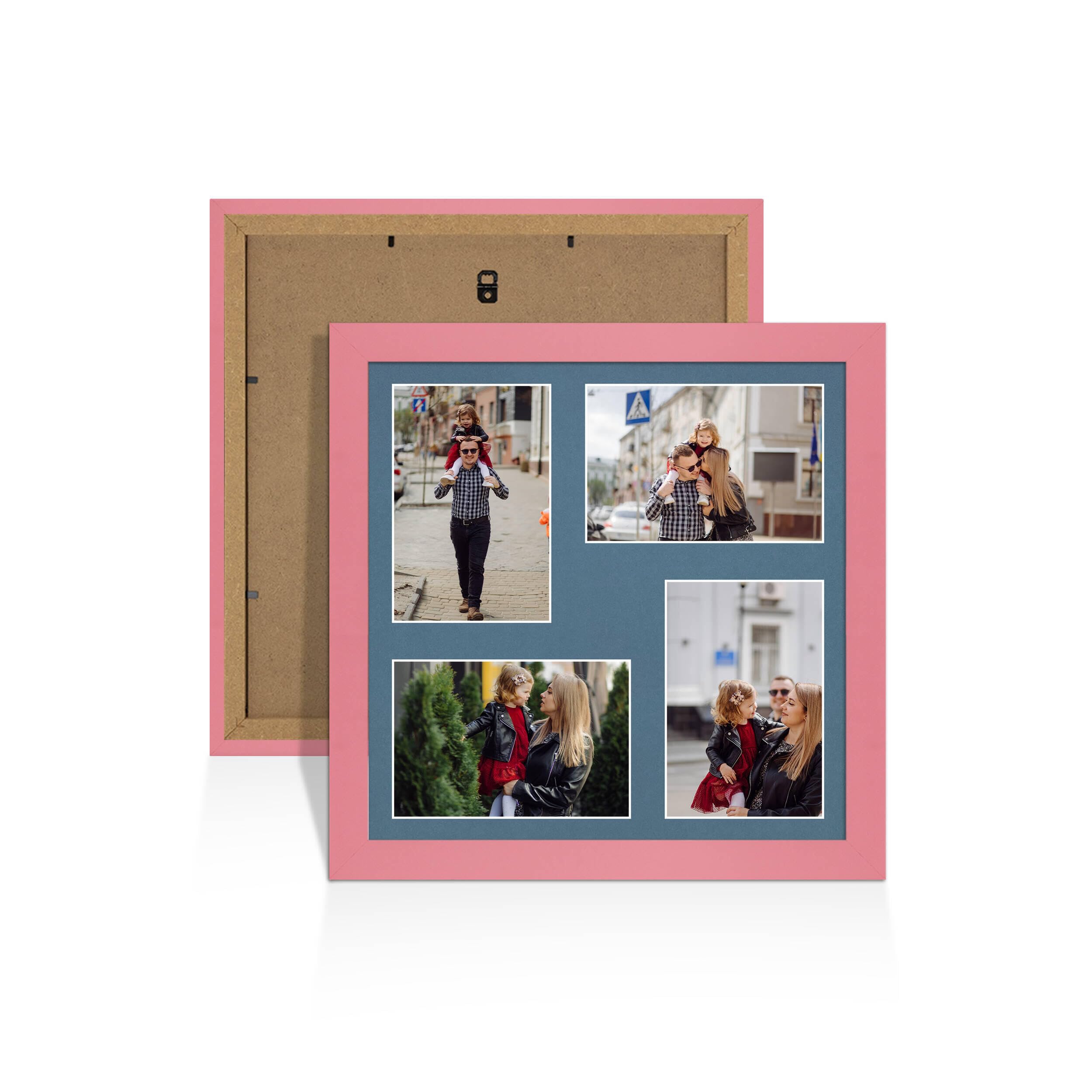 Alison Kingsgate Pink 12x12 Photo frames for multiple pictures -4 Apertures Collage Frame with Pompadour Mount - Holds (4x) 6x4 Photos - Engineered Wood & Perspex