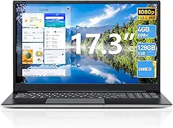 SGIN Laptop de 17,3 polegadas, laptops Windows 11 com processador Celeron I3, SSD DDR3 de 4 GB de 128 GB, bateria de 60800 mWh, tela IPS FHD, Tipo-C, HDMI, WiFi 5G, BT4.2, para negócios e estudantes