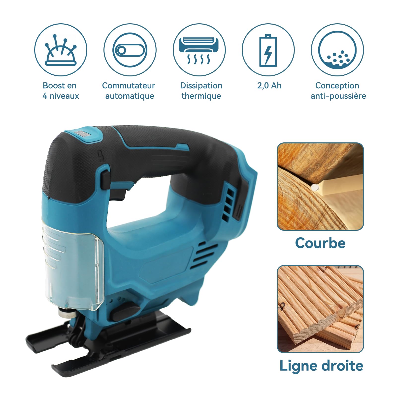 Scie sauteuse sans fil, compatible avec batterie Makita 18V - 3 vitesses réglables