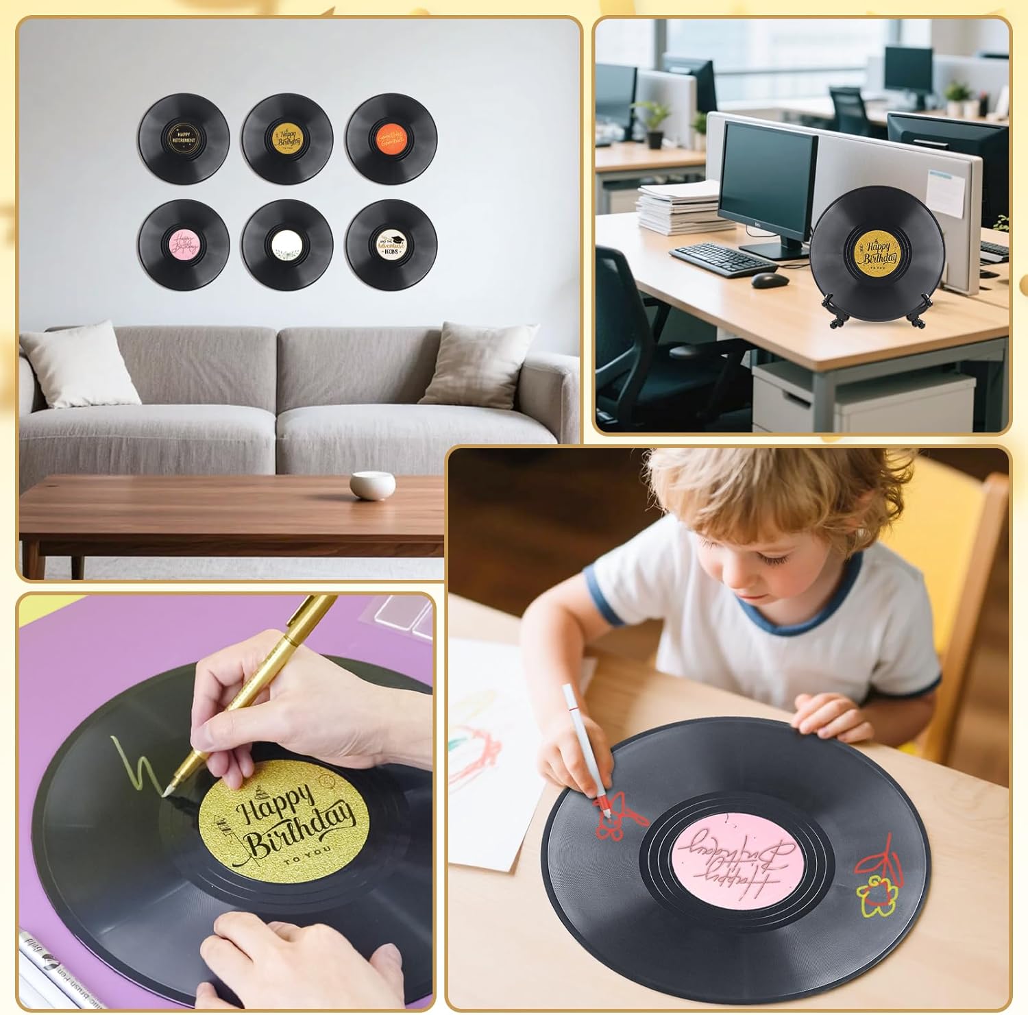 1 Pcs Retro Vinyl Record Guest Book for Party, Sign-in Board with 14 Pens & 6 Decorative Stickers, Birthday, Graduation, Retirement Guest Book Decor - Image 5