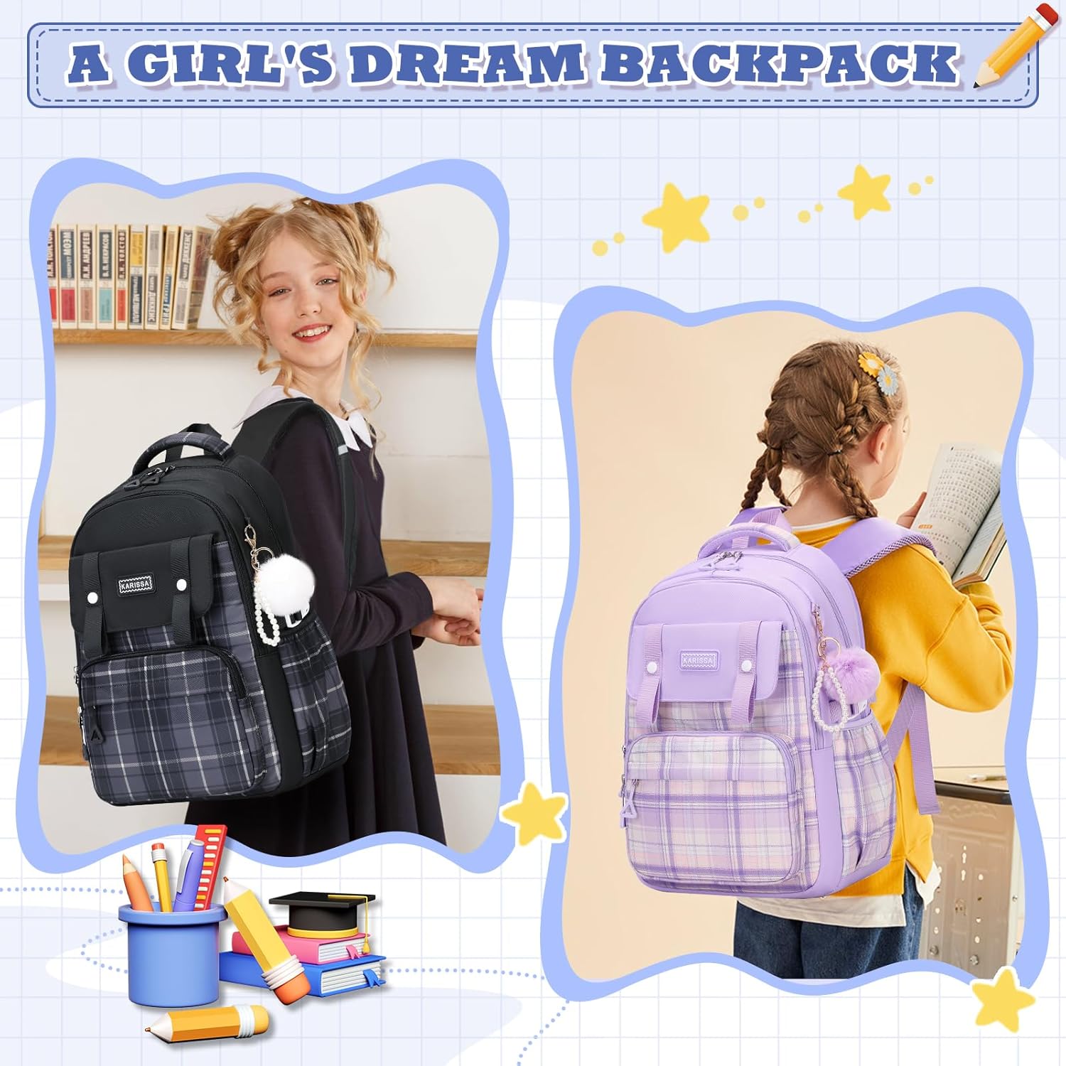 Girls Backpack, Ideal School Backpack for Girls from Elementary to Teen Years, Kawaii Bookbag Cute Large Capacity - Image 2