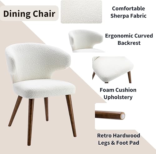 Miniatura 4 de HNY Mid Century Modern - Juego de 4 sillas de comedor Sherpa Boucle, sillas de acento tapizadas con respaldo curvado tipo ala y reposabrazos, sillas