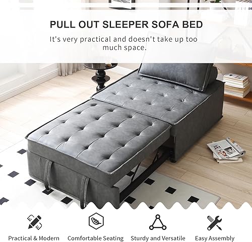 Miniatura 3 de NIOIIKIT Sofá cama extraíble convertible, moderno sofá individual 2 en 1 de lino, otomano con respaldo y almohada para sala de estar, dormitorio,