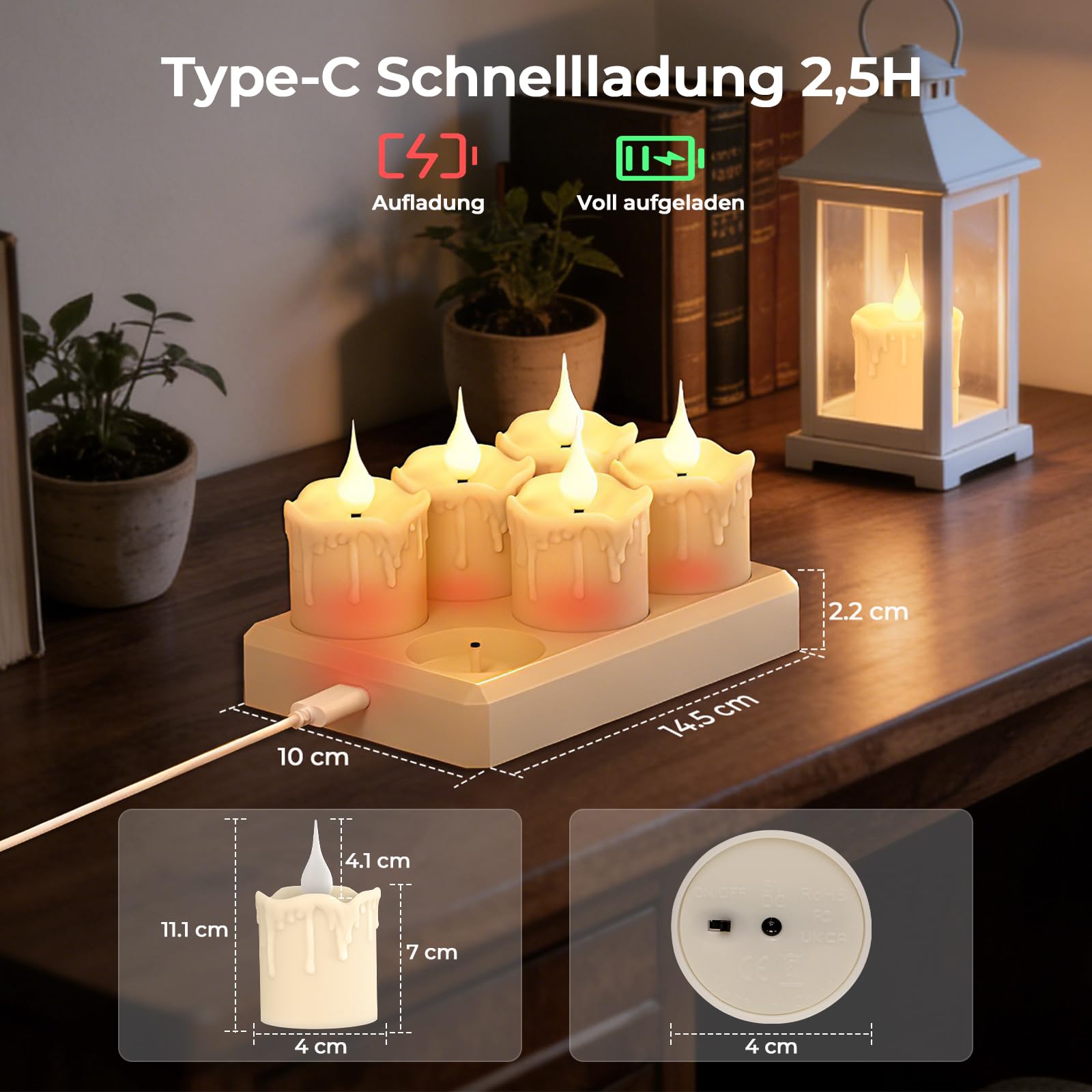 LED Teelichter,200H LED Kerzen Aufladbar Mit Fernbedienung Ladestation Timer Flackernde Flamme Warmweiß Dimmbar Candle Warmer Lamp Teelichter Für Party Zimmer Wohnzimmer Halloween Weihnachten Deko