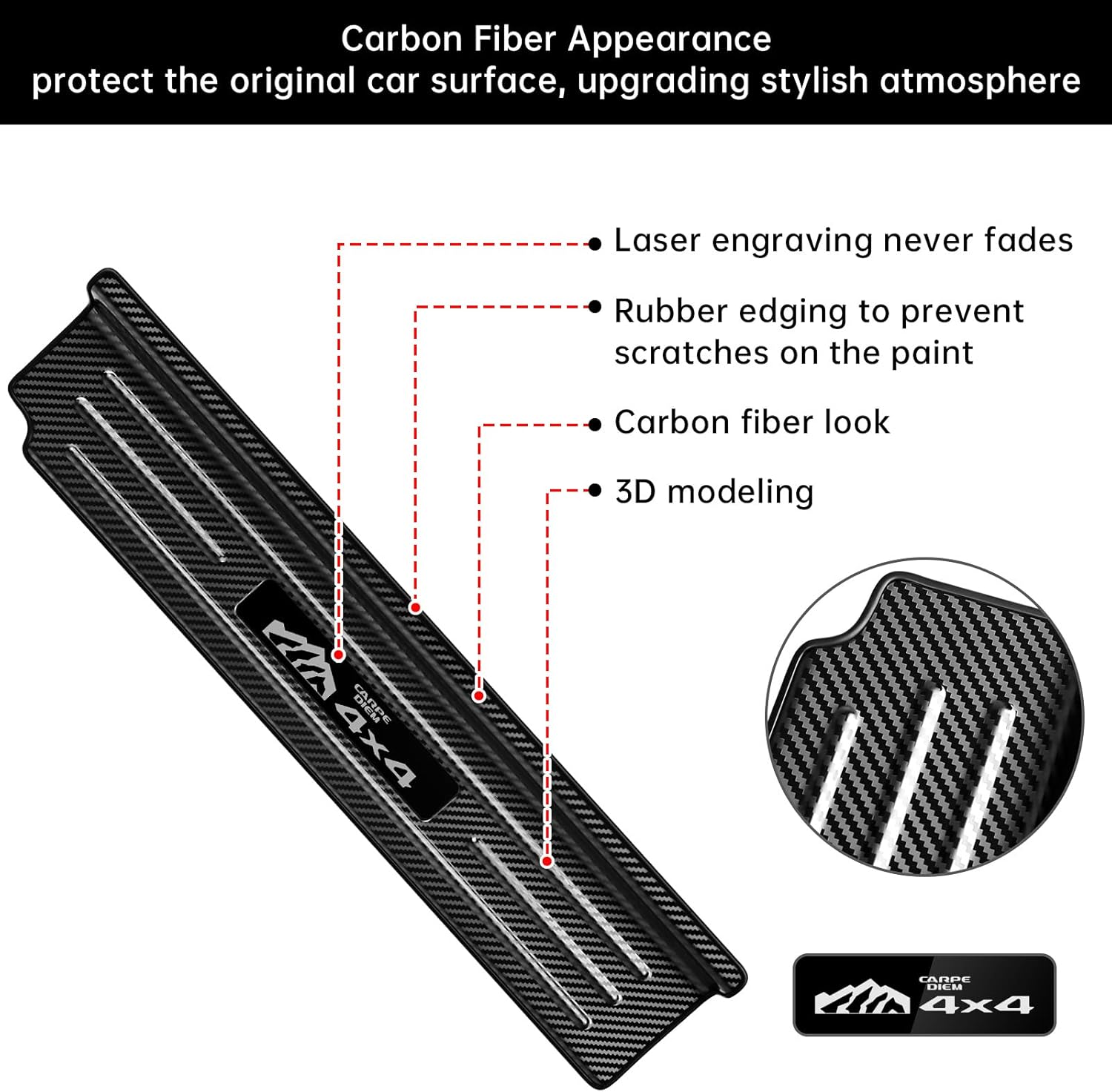 2PCS Door Sill Guards for Jeep Wrangler 2018-2025 2026 JL JLU & 2020-2026 Gladiator JT Accessories, Stainless Steel Door Sill Protector,Sport Rubicon 2 Door (Carbon Fiber)