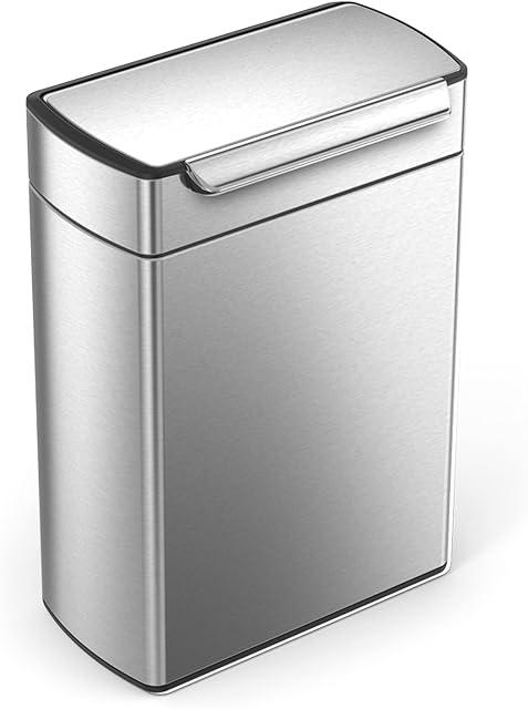 simplehuman CW2018 48L (24/24) Rectangular Touch-Bar Recycling Kitchen Bin, Easy Open Touch-Bar, Stay-Open Lid, Inner Buckets, Space-Efficient Hinge, Fingerprint-Proof, Brushed Stainless Steel