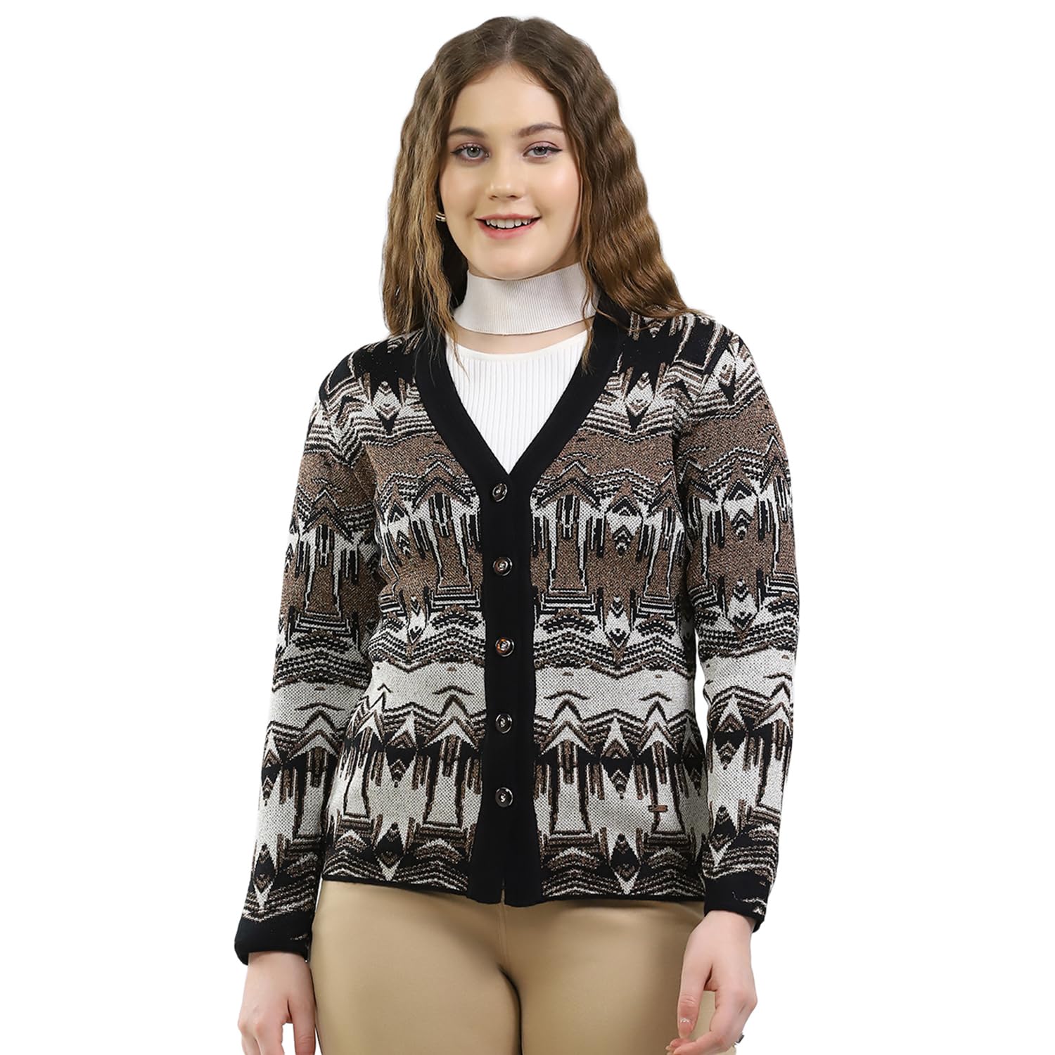monte carlo Women’s Printed Cardigan | Regular Fit | V-Neck | Full Sleeve | Button Closure | Trendy Winter Cardigan for Women-picture-15