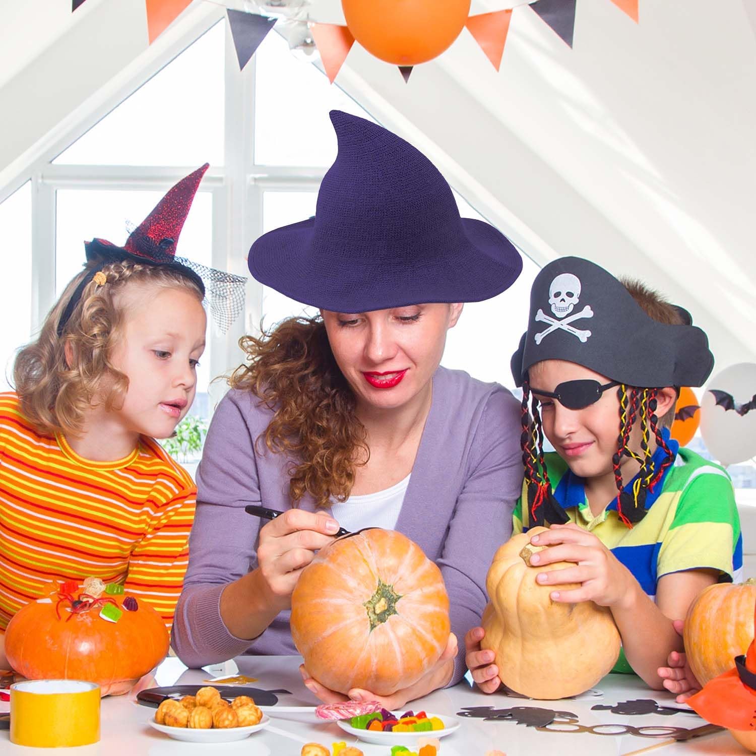 YouNuo Witch Hat for Women, Classic Halloween Knitted Wool Wizard Hat,Wide Brim Pointed Witches Cap for Party Cosplay Costume - Image 6