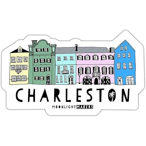 Funny Die Cut Bumper Stickers, Car Art, Bike Vinyl, Weatherproof (Charleston Rainbow Row, South Carolina)