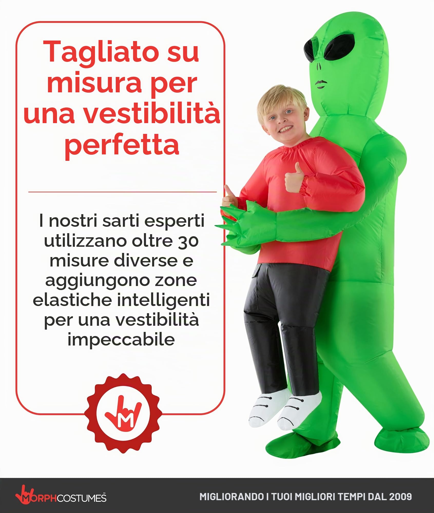 Morph Costume Alieno Gonfiabile Bambino, Costume Halloween Bambino | Tuta ad Aria con Ventola, Effetto Rapimento Alieno Rosso, Si Gonfia in Secondi, Perfetto per Halloween, Sempre un Successo