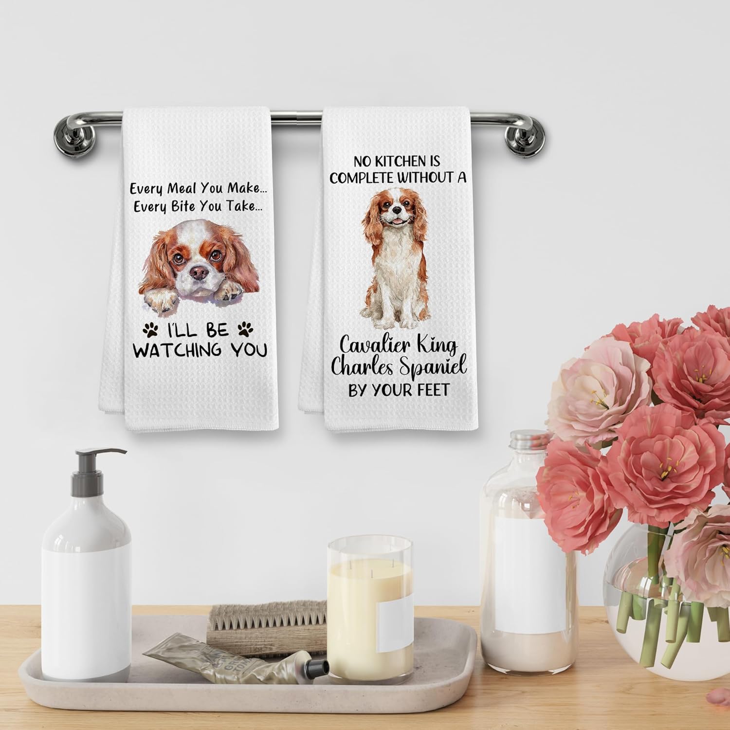 Funny Cavalier King Charles Dog Gifts Kitchen Towels and Dishcloths for Women Men Kids, Cavalier King Charles Spaniel Dog Gifts Decor Dish Hand Tea Towels Sets of 2 for Kitchen, 16x24 Inch - Image 4