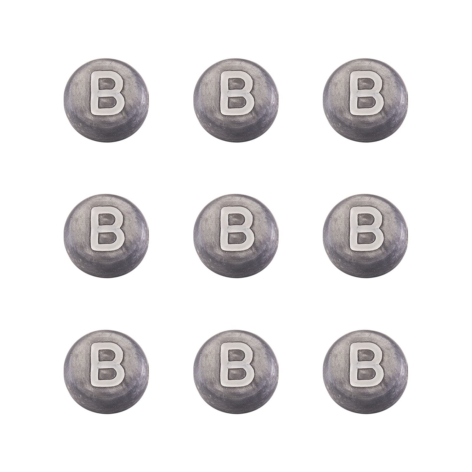 Craftdady 200pcs Arcylic Alphabet Beads 7mm Gray White Flat Round A-Z Letter Loose Beads Charms for Bracelet Jewellery Crafts Making