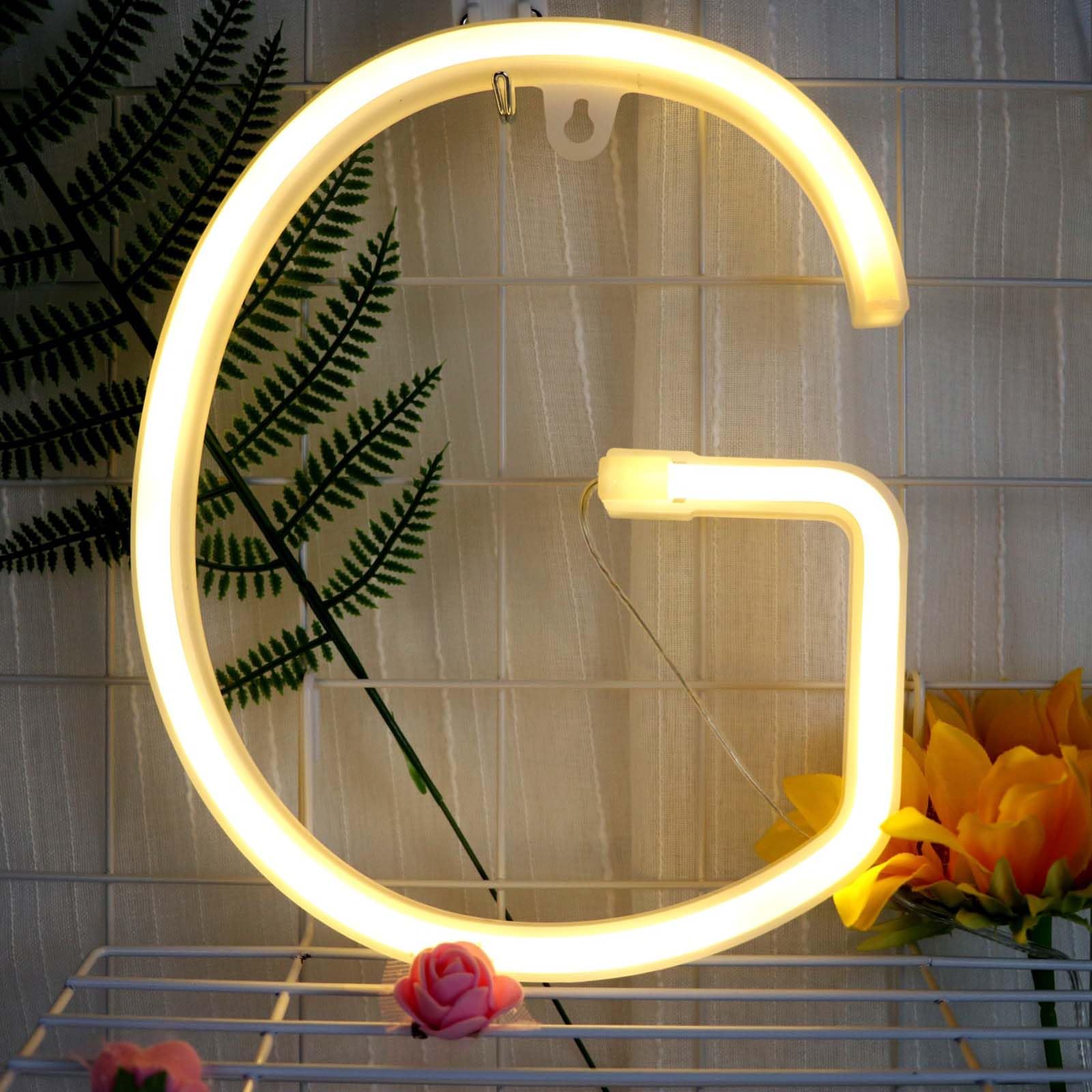Warm White LED Neon Light for Room Decor - Custom Letters with USB & Battery Power Perfect Decoration for Bedroom Wall Shop Window Cafe Corner（Letters G) — image 1