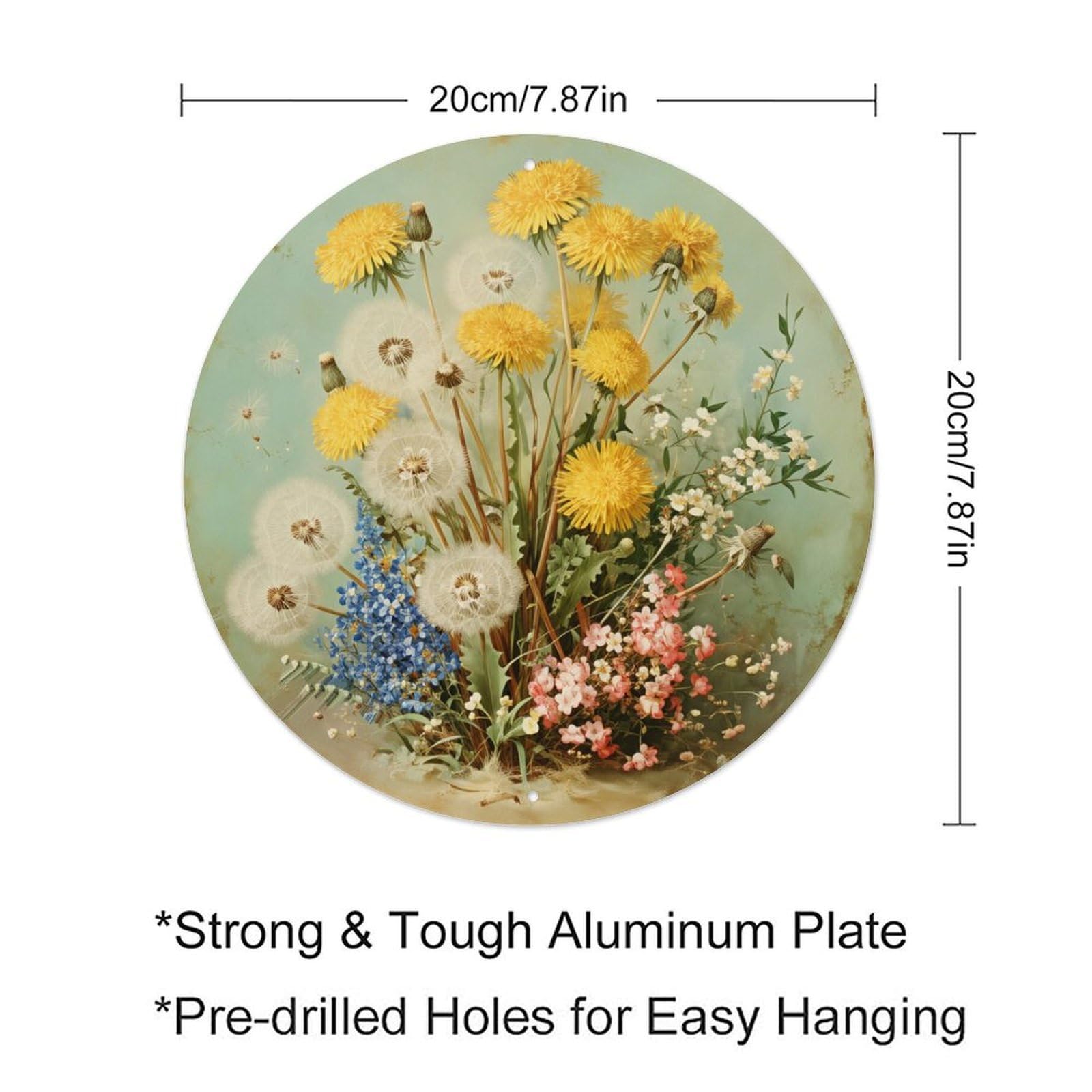 Floral Arrangement With Dandelions And Wildflowers Round Tin Sign Retro Metal Sign for Cafe Bar Pub Home Game Room Gym Club Wall Decoration Vintage Metal Poster 8x8 Inch