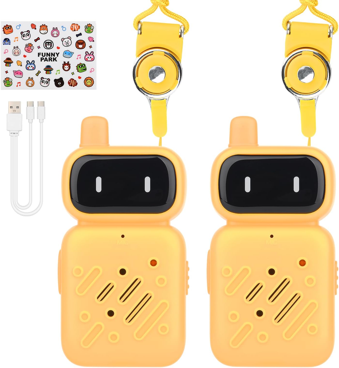 Mafiti Kids Walkie Talkies Rechargeable 2 Pack Mini Robots 1000FT Range Single Channel Toys for Boys Girls Age 4 5 6 7 8-10 Year Camping Hiking Outdoor Indoor Games(Yellow+Yellow)
