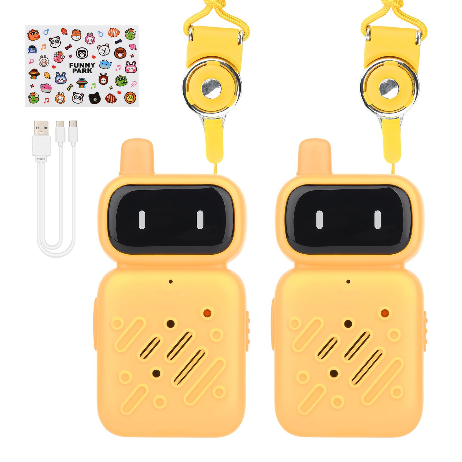 Mafiti Kids Walkie Talkies Rechargeable 2 Pack Mini Robots 1000FT Range Single Channel Toys for Boys Girls Age 4 5 6 7 8-10 Year Camping Hiking Outdoor Indoor Games(Yellow+Yellow)