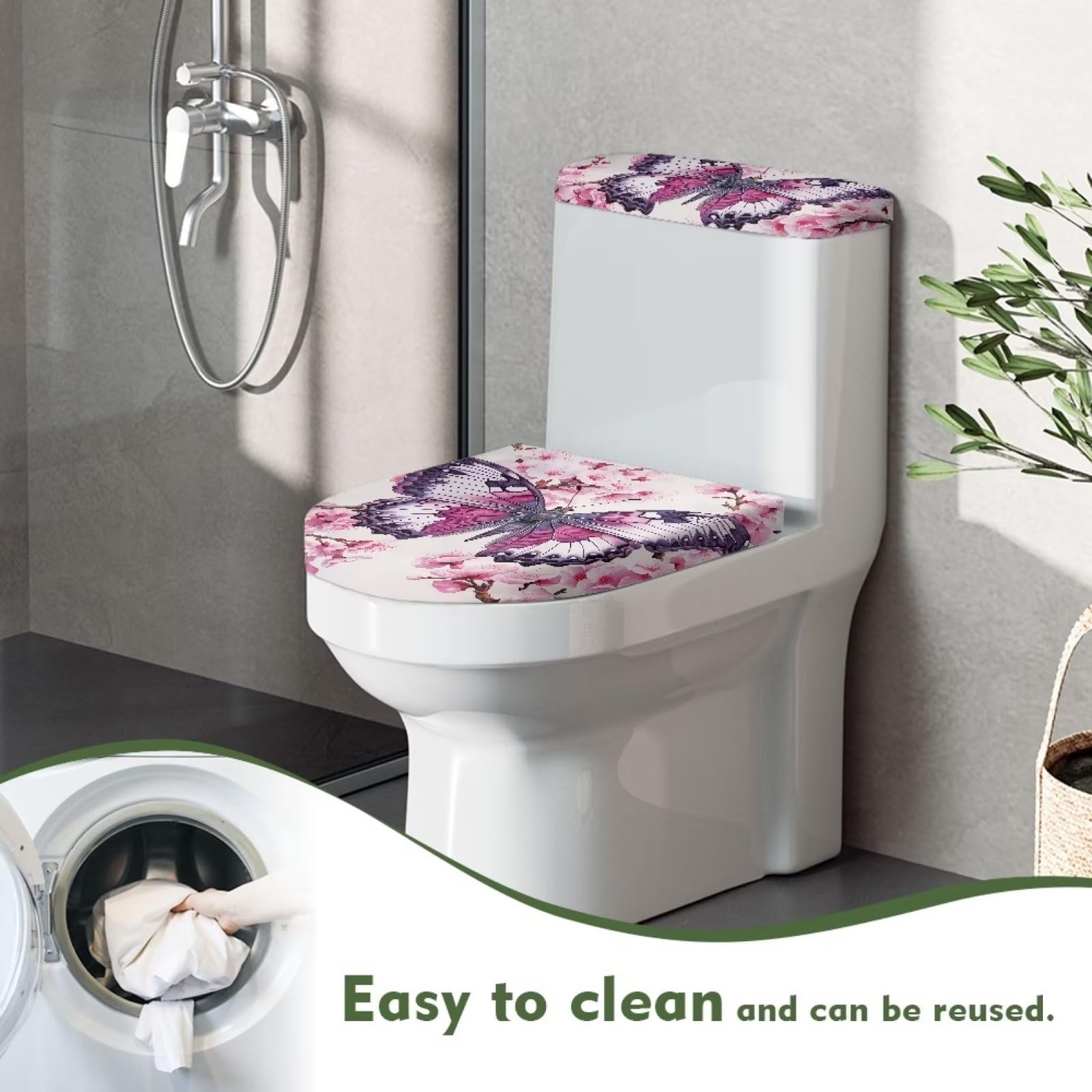 Housse Couvercle Toilette CREATCABIN Ensemble Housses Couvercle Toilette Velours Housse Toilette Lavable Antidérapante - 6