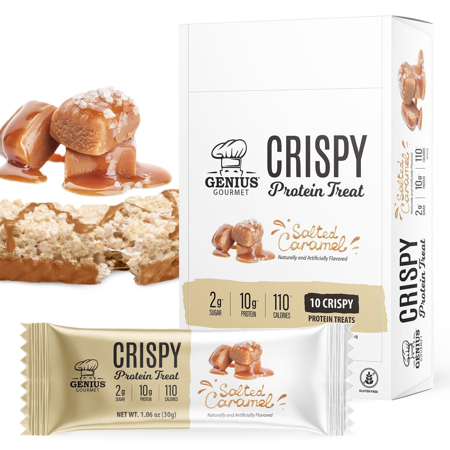 Crispy Protein Treat, Salted Caramel, Keto Snack, Low Carb, Low Sugar & Gluten Free, Protein Snacks for Adults, 10G of Whey Protein per Protein Bar, 5 Net Carbs, On The Go Snack, 10 CT