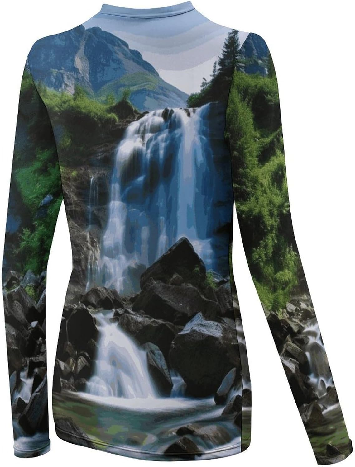 UPF 50+ Womens Sun Protection Shirts UV SPF T-Shirts Scenic Mountain Waterfall Long Sleeve Rash Guard Athletic Tops-