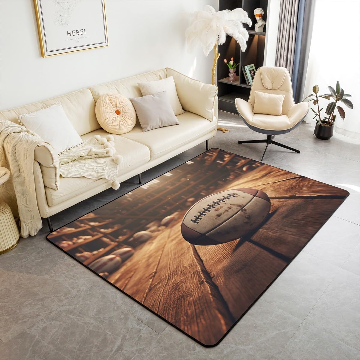 Feelyou Area Rug 3x5 Rugby Rugby Sport Rugs for Living Room Bedroom for Kids Boys Girls Teens Toddler 3D Print Decorative Carpet Sports Theme Indoor Floor Mat