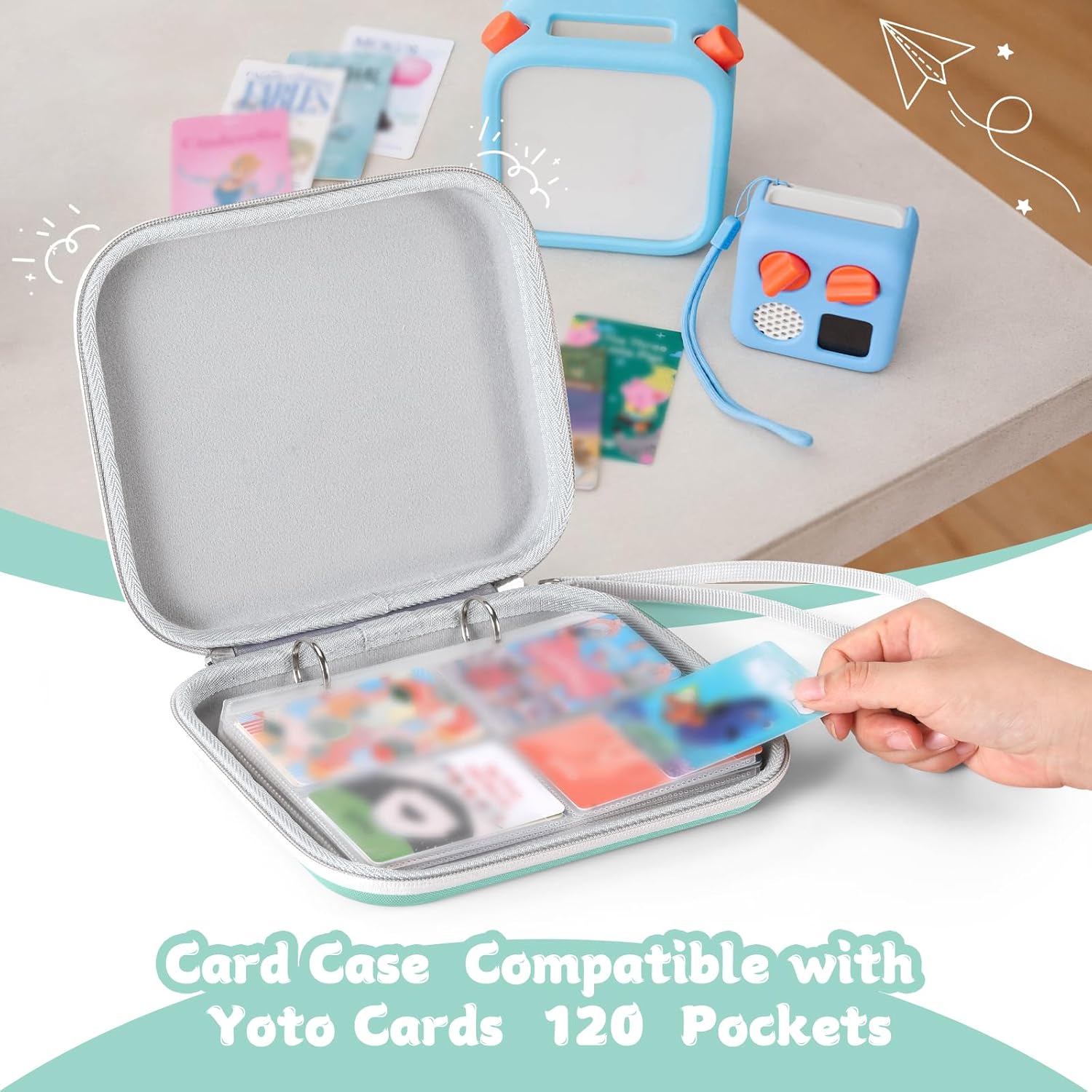 Card Case Fit for Yoto Cards, Portable Card Binder Holder with 120 Pockets for Player & Mini Audiobook Cards, Card Folder Storage with Sleeves for Travel (Green)