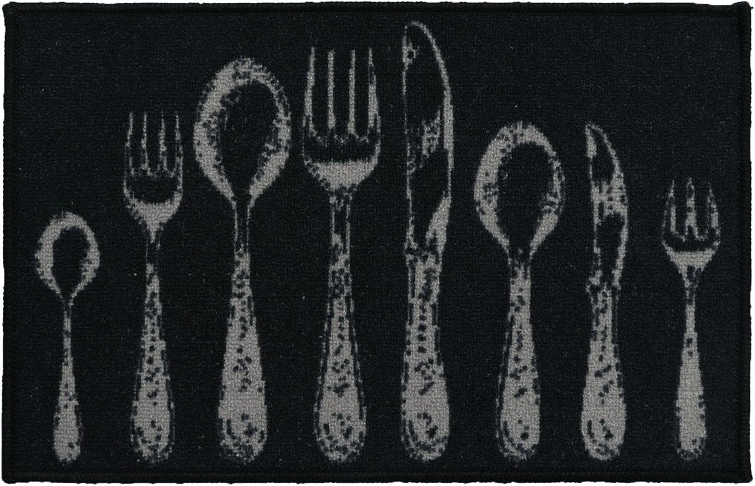 EVIDECO French Home Goods Black Wool-Effect Kitchen Mat with Chic Cutlery Print 32 x 20 Inches