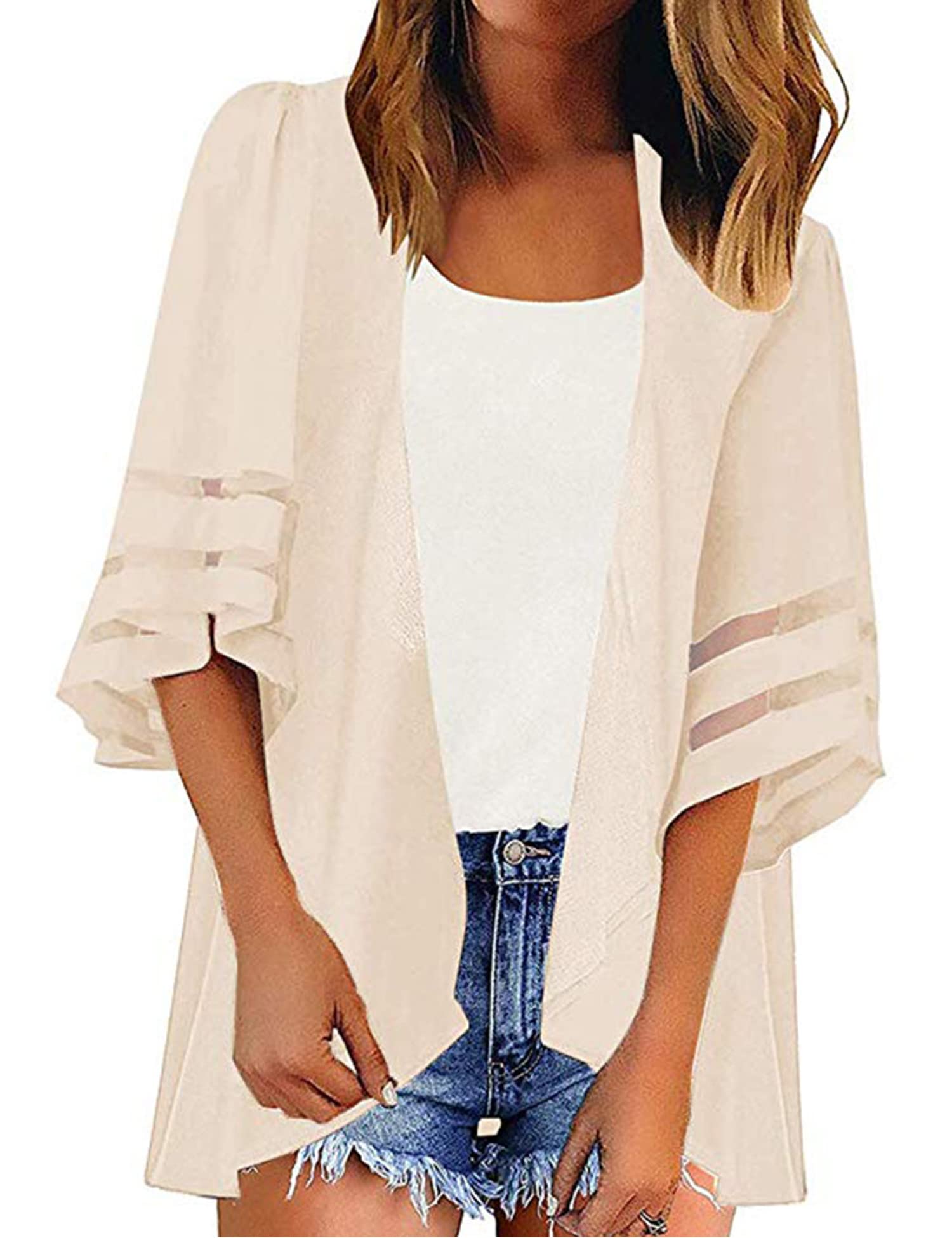 HANERDUN Kimono Mujer Pareos Playa Kaftan Cárdigan de Manga 3/4 Verano Cover Up Blusa Homewear Tops