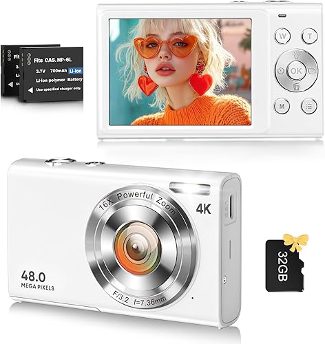 Cámara digital, cámara de videoblogs 4K para YouTube con cámaras de enfoque automático para fotografía con zoom digital 16X, cámara digital compacta