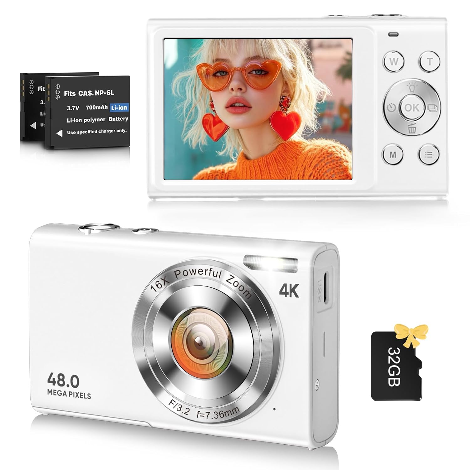 Digital Camera 4K Vlogging Camera for YouTube Autofocus Cameras for Photography with 16X Digital Zoom 48MP Compact Point