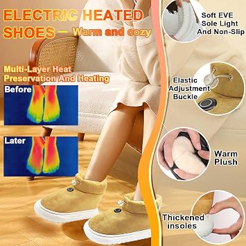Heated Warming Booties for Men and Women, 3-Gear Electric Thick Warm Winter Feet Warmers