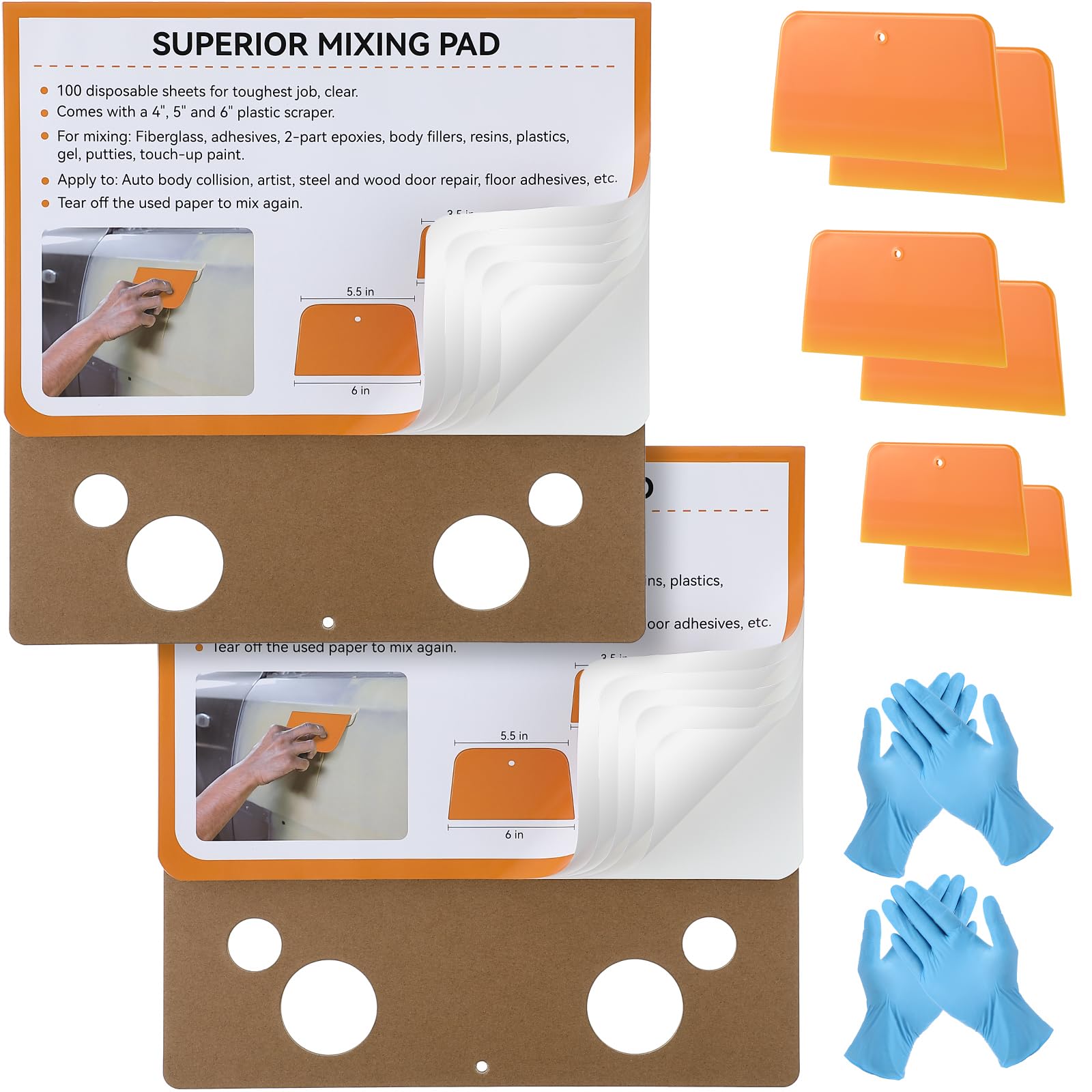 Saillong 10 Pcs Body Filler Mixing Board Kit, Mixing Pad, Scraper, Glove