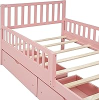 Vista 78 de Modern Full Size Platform Bed Storage Headboard and Safety Guardrail for Kids, Function Wood Platform Bed Frame with Built-in LED Light for Boy