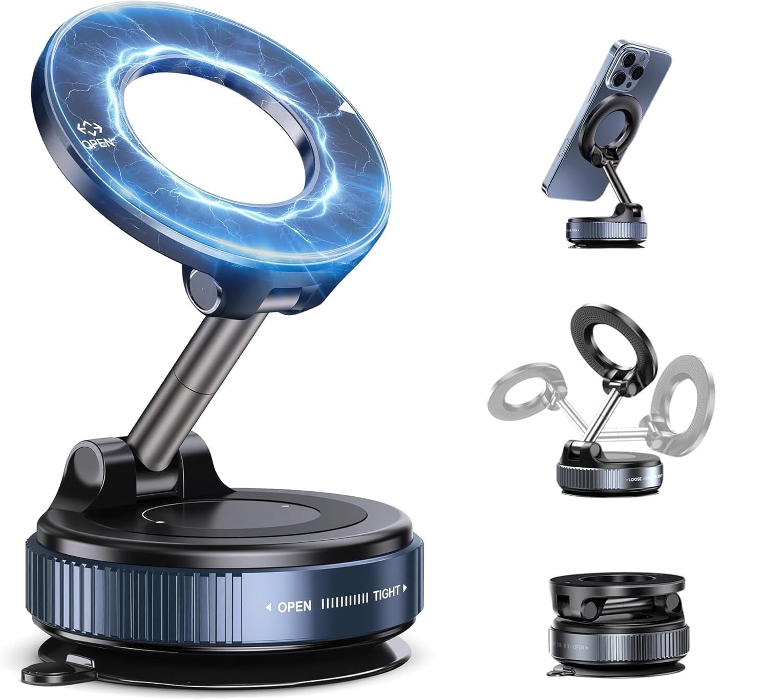360° Magnetic Car Mobile Holder, Foldable Portable Magnetic Phone Holder, Rotatable Mobile Stand Compatible with All Smartphones[Android Smartphone & iPhone] (Black)-image-44