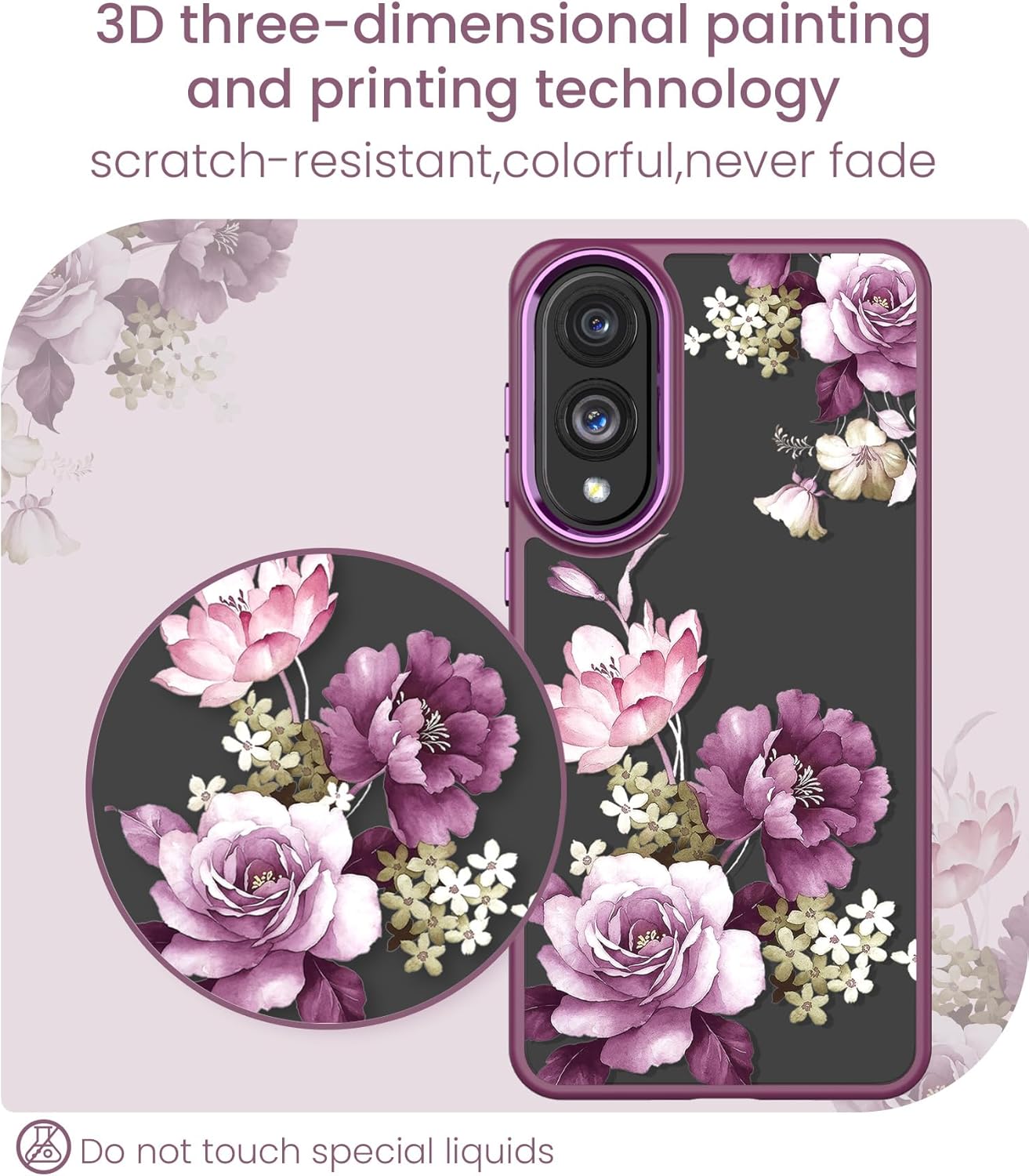 for Samsung Galaxy S25 Edge Case+Tempered Glass Screen Protector, Military Grade Protective Slim Soft TPU Hard PC,Girls Women Crystal Clear Flower Pattern Case Cover for S25 Edge-Purple - Image 5